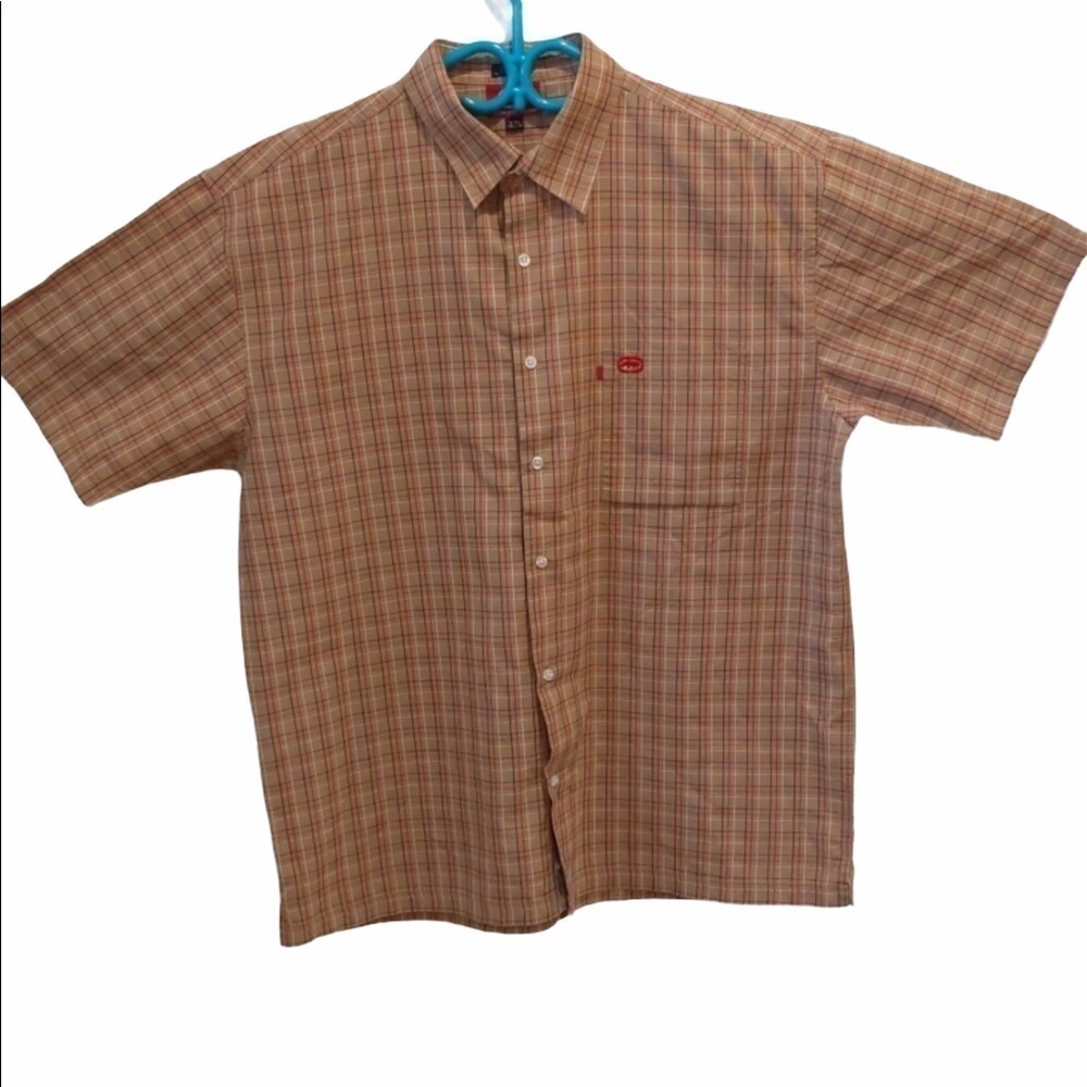 2/$20 Vintage Ecko Tan Plaid Button Down Shirt XXL Short Sleeves